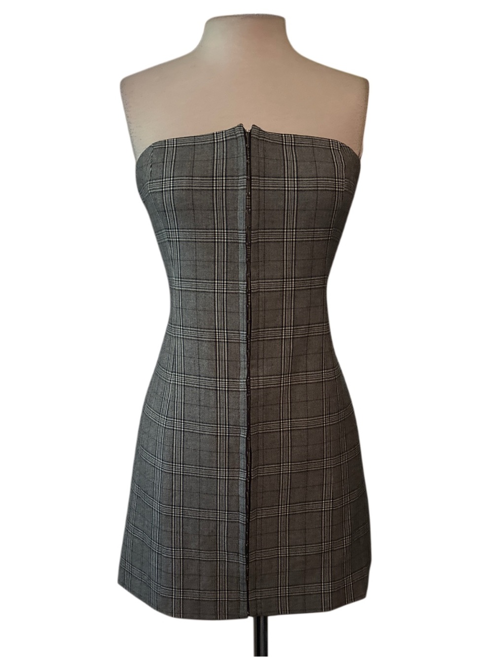 Dynamite Strapless Gray Plaid Mini Dress